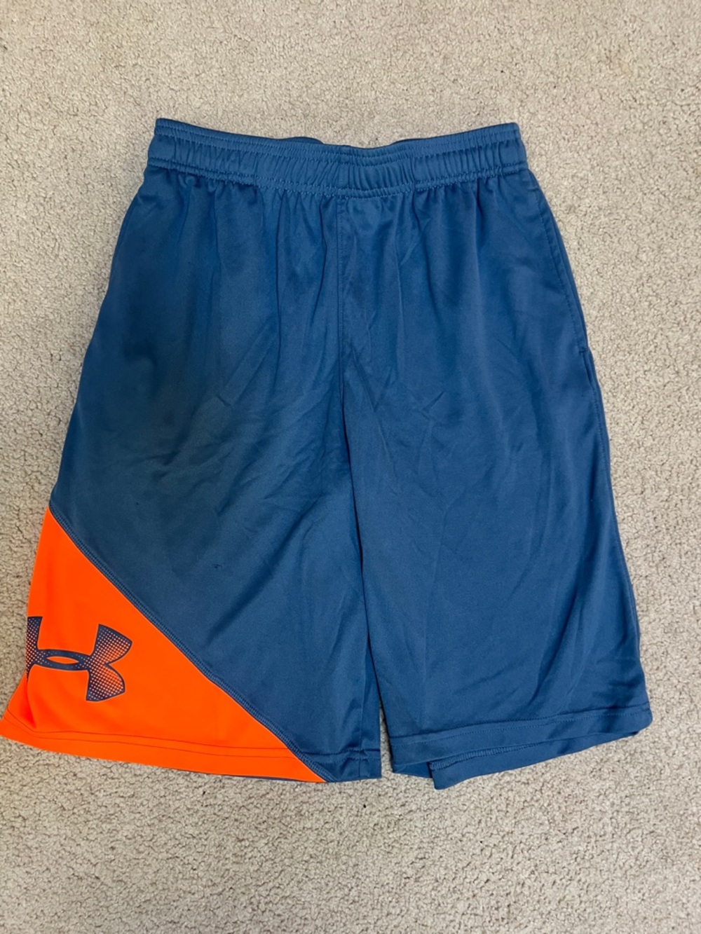 Under Armour Youth Blue Athletic Shorts with Orange Accent